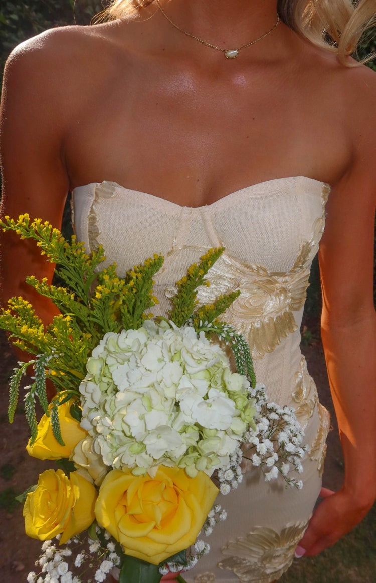 Sabrina Yellow Flower Applique Corset Party Mini Dress view 3